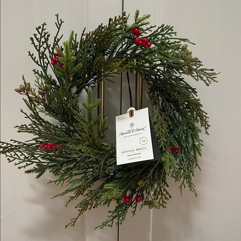 New Target Hearth & Hand with Magnolia Cedar & Red Berry 12” Mini Wreath